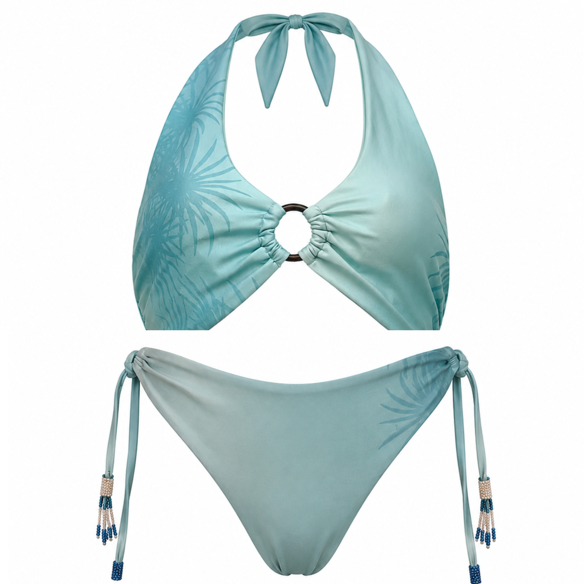 Hawaii Sunset Degradé Halter Bikini Top, O-Ring Detail, Removable Padding