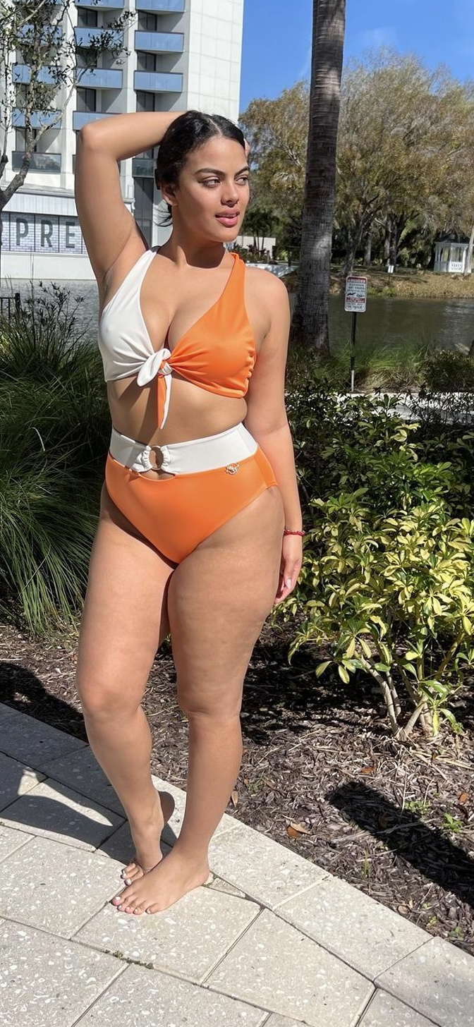 Orange Nude Bikini Set Women, Tie Top High Waisted Bottom Swimsuit