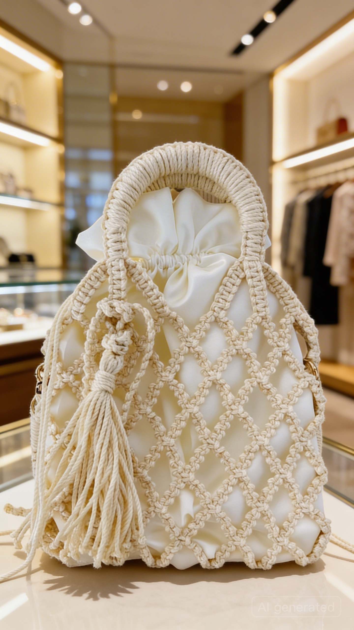 Handmade Macrame Fishnet Bag, Unique Luxury Handbag,  Handle top Small Macrame Purse