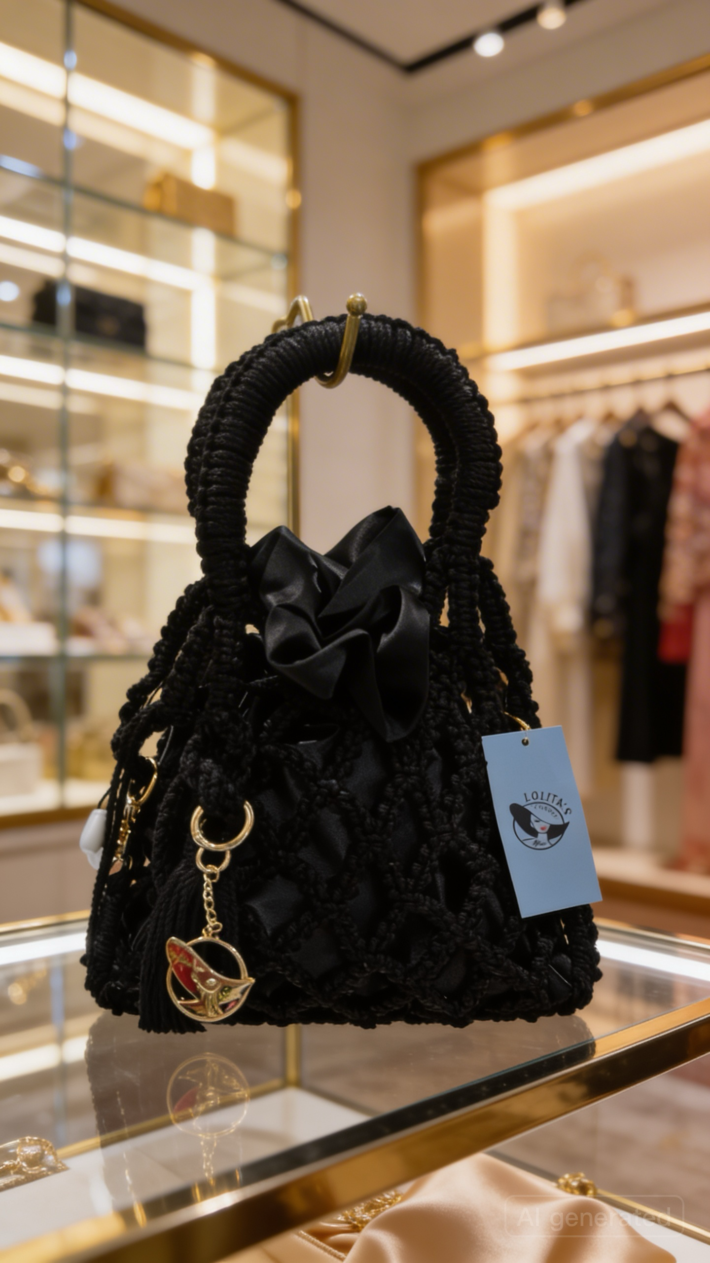 Handmade Macrame Fishnet Bag, Unique Luxury Handbag,  Handle top Small Macrame Purse