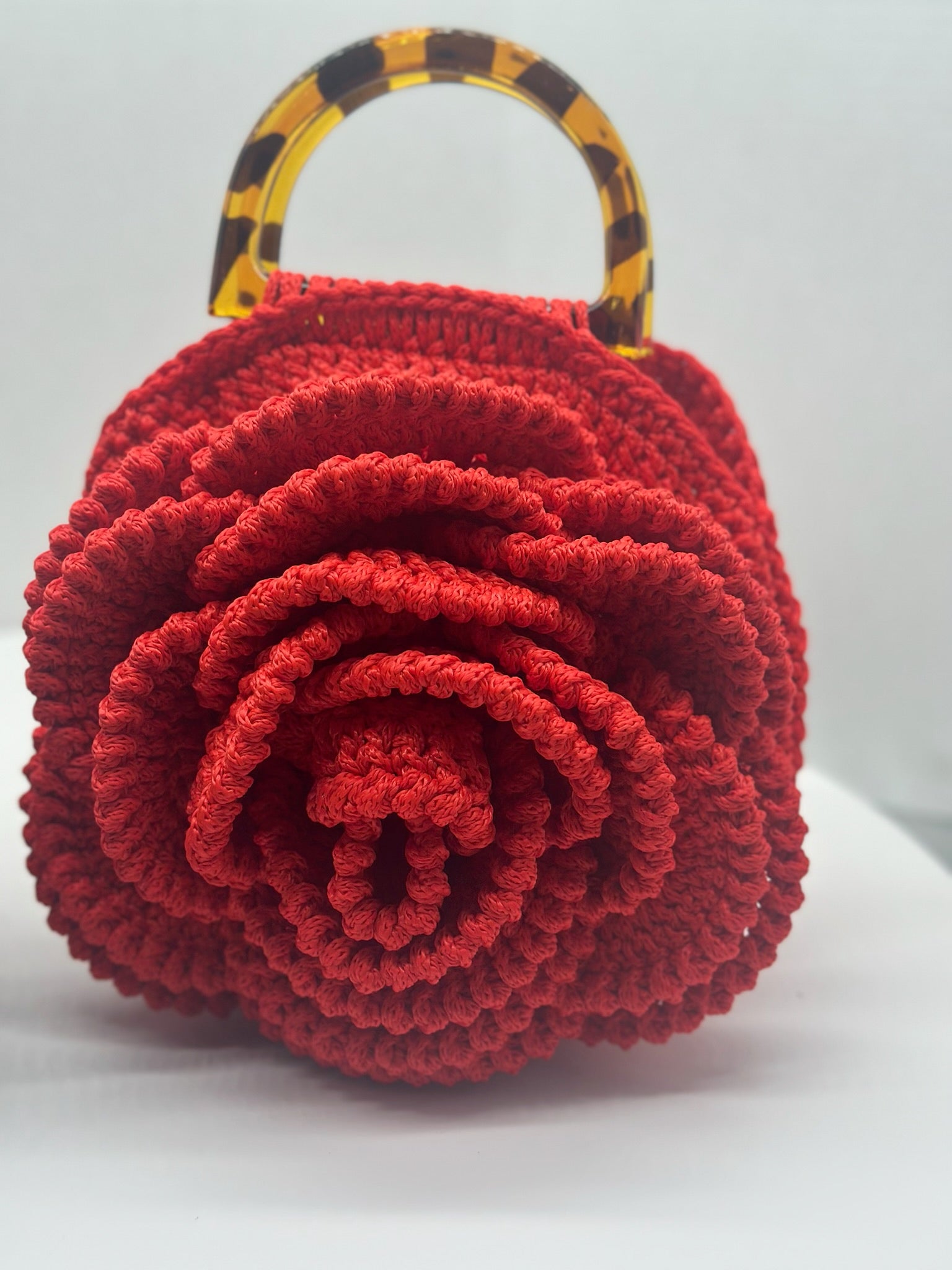 Handmade Rose Crochet Bag Women, Flower Knitted Purse Handbag