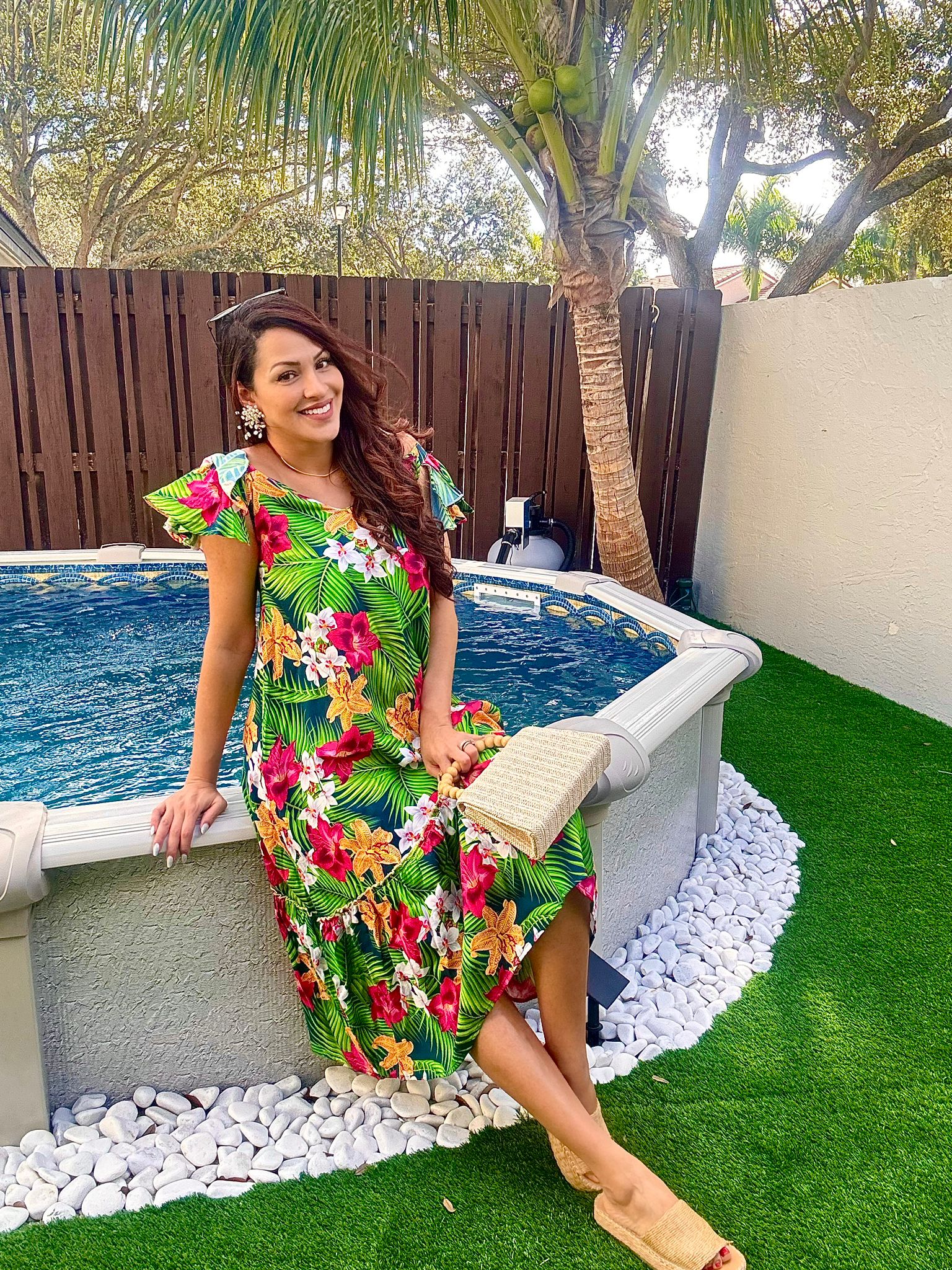 Floral Maxi Dress with Pockets, Boho Button Down Long Dress for Women, Tropical Print Summer Dress, Beach Resort Vacation Wear