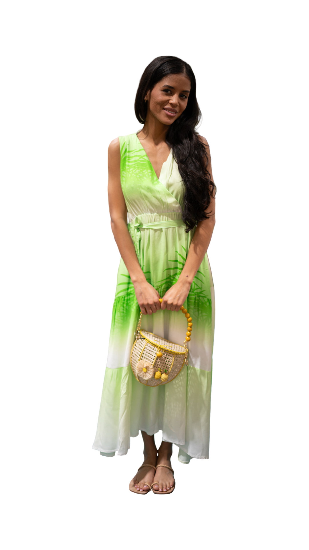 Ombre Midi Dress Women with Belt, Viscose Wrap Dress with Pocket, Summer Resort Wear, Gradient Sleeveless Dress
