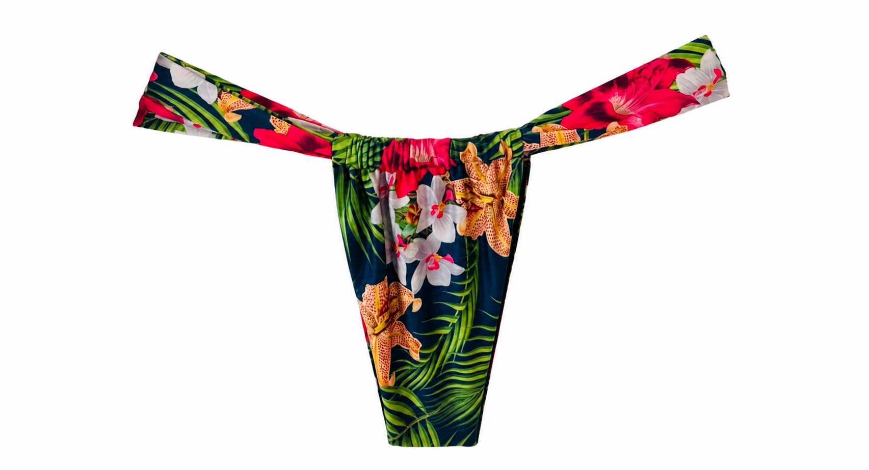Hawaii Tropical Floral Thong Bikini Bottom Women, Ruched Waistband