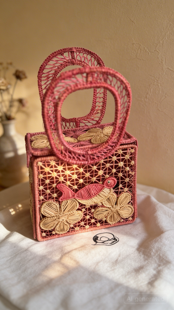 Handmade Colombian Straw Embroidered Bag, Top Handle Sustainable Raffia Bag, Eco-Friendly Iraca Palm Handbag, Bolso Tejido a Mano