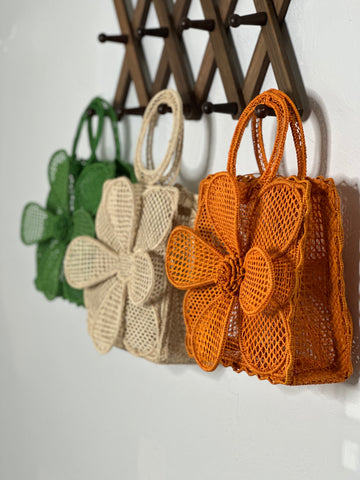 Crochet Flower Iraca Palm Bags,  Crochet Tote Bag,   Handmade Bag Colombian Bag, Sustainable Purse