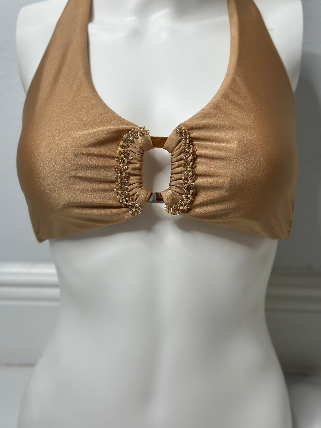 Vibrant  Bikini Set Gold Halter Top with High-Waisted Swimsuit Bikini Bottoms