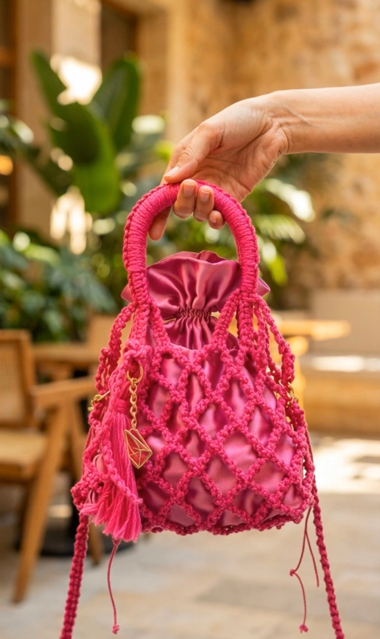 Handmade Macrame Fishnet Bag, Unique Luxury Handbag,  Handle top Small Macrame Purse