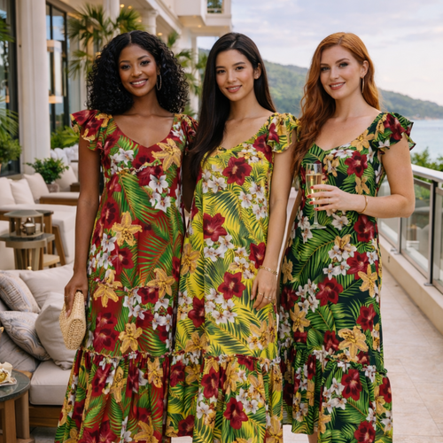 Floral Maxi Dress with Pockets, Boho Button Down Long Dress for Women, Tropical Print Summer Dress, Beach Resort Vacation Wear