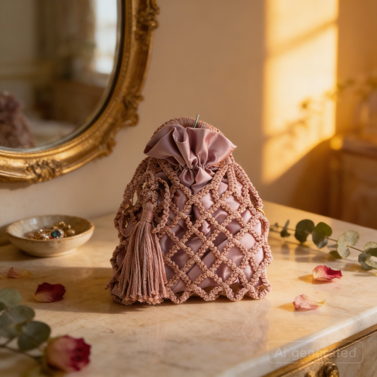 Handmade Macrame Fishnet Bag, Unique Luxury Handbag,  Handle top Small Macrame Purse