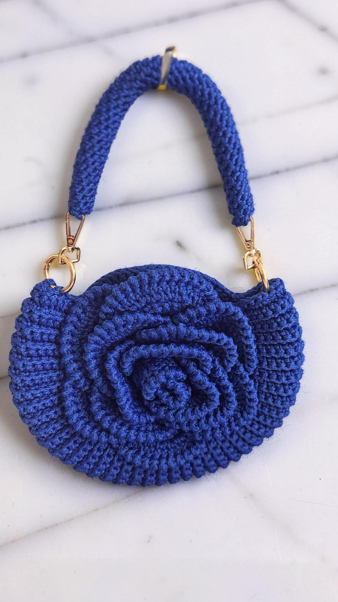 Handmade Rose Crochet Top Handle Bag, Round Flower Knitted Purse