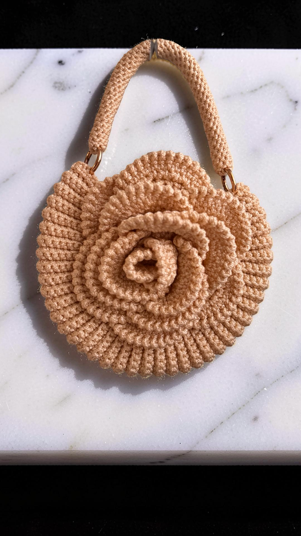 Handmade Rose Crochet Top Handle Bag, Round Flower Knitted Purse