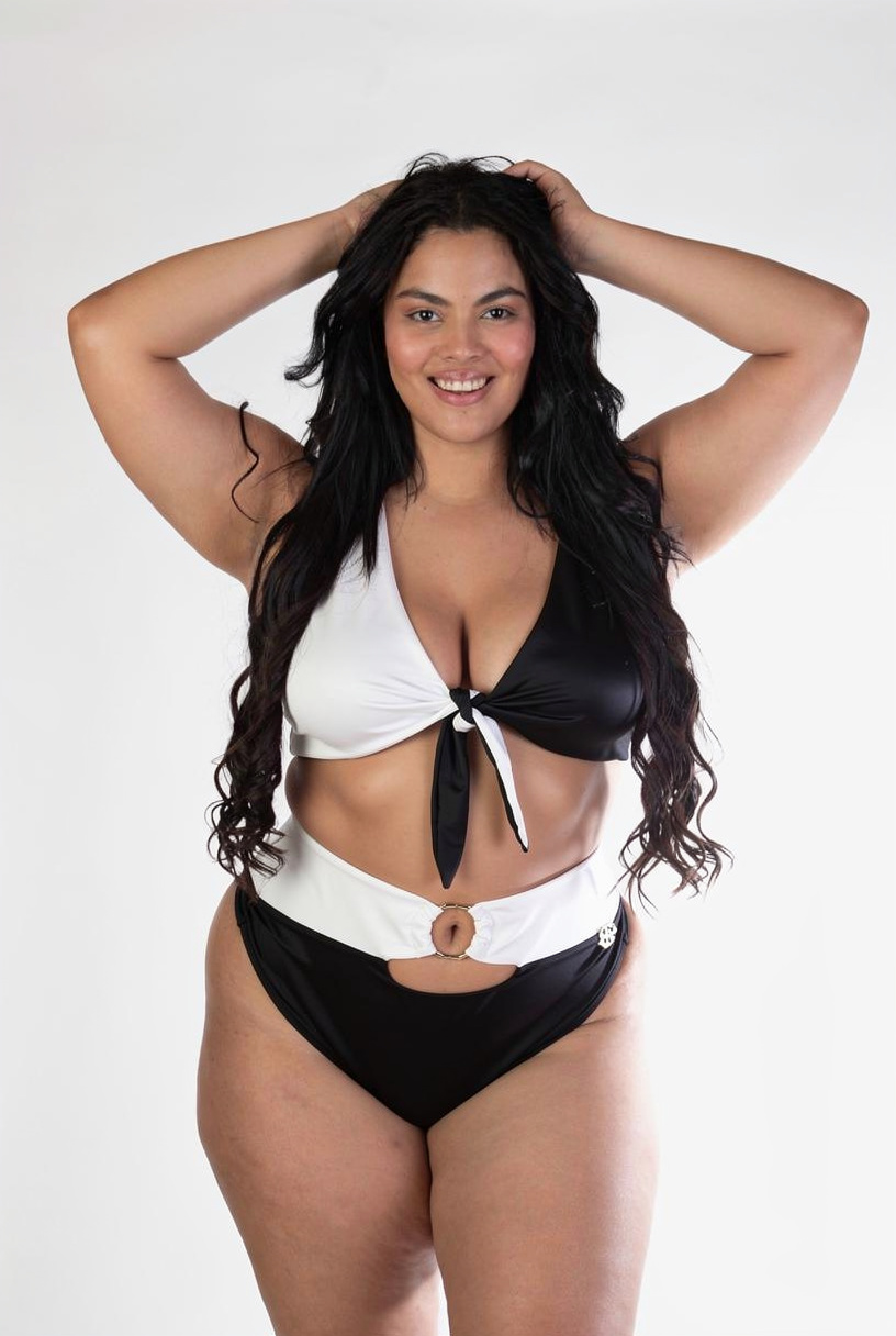 Black White Bikini Set Women, Tie Top High Waisted Bottom Swimsuit