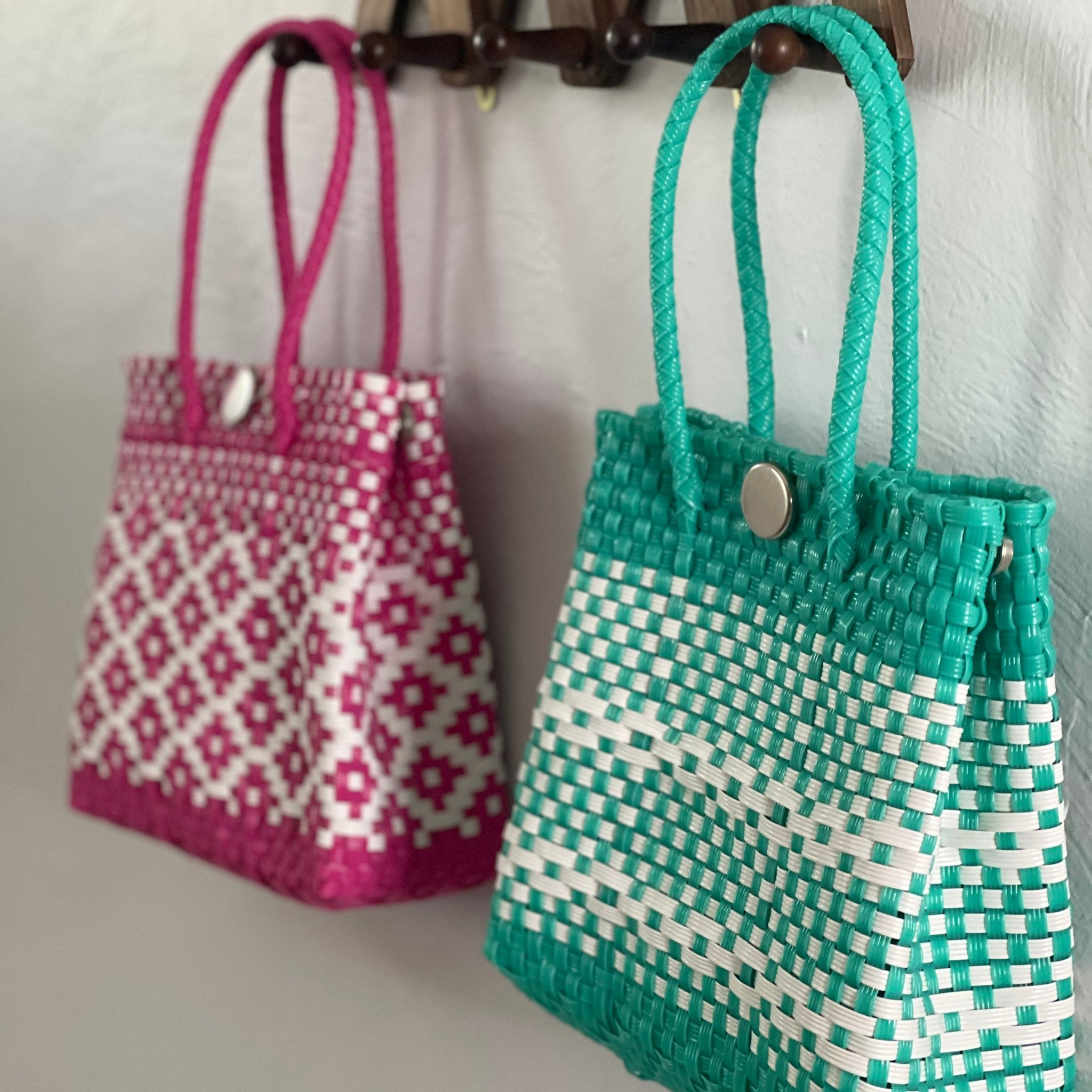Small Mexican Handwoven Plastic Recycled bag, Eco Friendly Woven Bag Mexican,